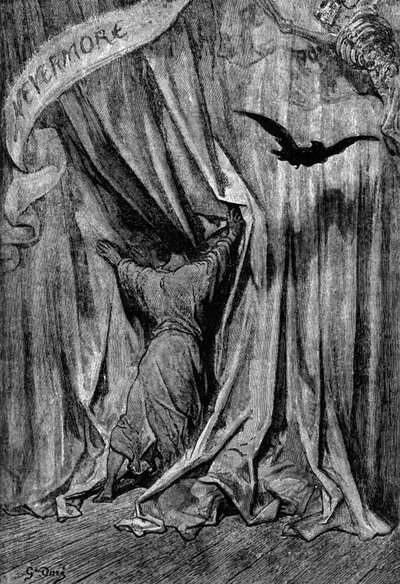 Illustration for the poem The Crow by Edgar Allan Poe, 1845 by Gustave Dore